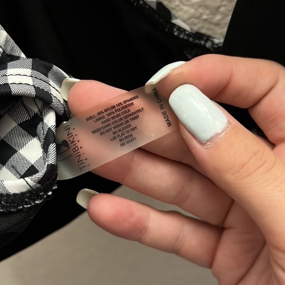 Tinibikini Swimwear Gingham Black White Choker Style V Neck Bikini Top - Picture 11 of 11